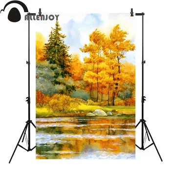 Allenjoy sonbahar fotoğraf arka plan ağaç yağlı boya nehir doğal zemin photobooth resimli profesyonel
