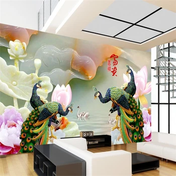 3 duvarlar için Beibehang 3d özel fotoğraf duvar kağıdı Ev Dekorasyon duvar kağıdı resim kabartma peacock oturma odası duvar kağıdı d