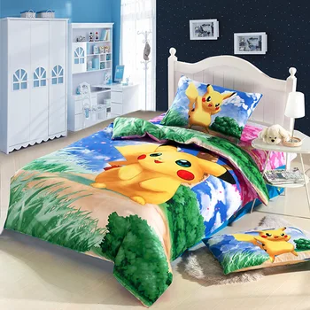 Yeni yüksek kaliteli ev Pokemon yatak seti çocuklar, zeki pikachu, 2 yastık kılıfı, 1 çarşaf ve 1 Nevresim takımı