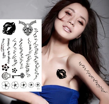 Arapça dövme sticker seks dudak kalp kilidi çiçek tasarım siyah tatuagem temporaria 3 sayfa geçici Dövme Çıkartma