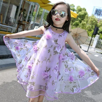 Kızlar için Sundress Kolsuz Elbise Yaz Elbiseleri 4T Vestidos Çocuk Giyim Bebek Özellikleri 12Y Prenses Giydir Çocuk Dantel-