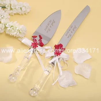 Kişiselleştirilmiş kravat Düğün Set düğün bıçağı pizza bıçağı kırmızı ve Seç seçenek 1013DS Porsiyon Pasta gül