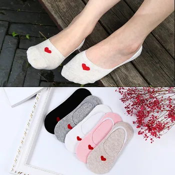 1 Çift Kadın Kalbi Olmayan Silikon Kadınlar Çorap Çorap Pamuk Sığ Ağız Görünmez Çorap Şeker Renk ayak Bileği kayma