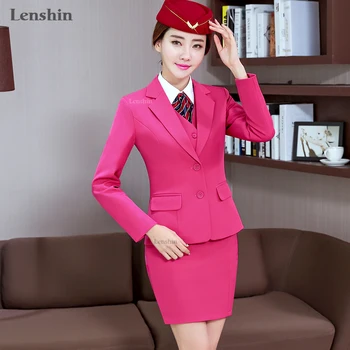 Lenshin Gri 4 Parça Ofis Bayanlar takım Elbise Üniforma iş Resmi Giyim için Kadınlar İş elbisesi Tasarımları Etek Set