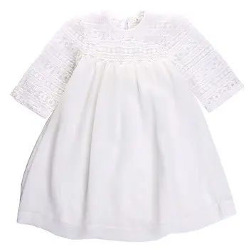 2017 New Kids Kız Bebek Beyaz Şık Dantel Çiçek Perisi Parti Elbisesi Katı Süslü Bebek Yaz Gündelik Elbise Elbise Elbiseler