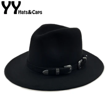 Özel Keçe Şapka Erkek YY17094 Kemer Kadın Vintage Fötr Şapkaları Yün Fötr Sıcak Caz Şapka şapka dükkanında Femme ile feutre Şapka Fötr