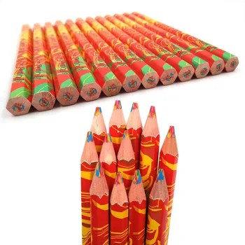 12PCS/Lot) Ahşap Kalem Gökkuşağı Jumbo Çocuklar Grafiti Kalem için Kalem 4 Karışık Renk Kalem DİY Kırtasiye Renkli Kalem Çizim